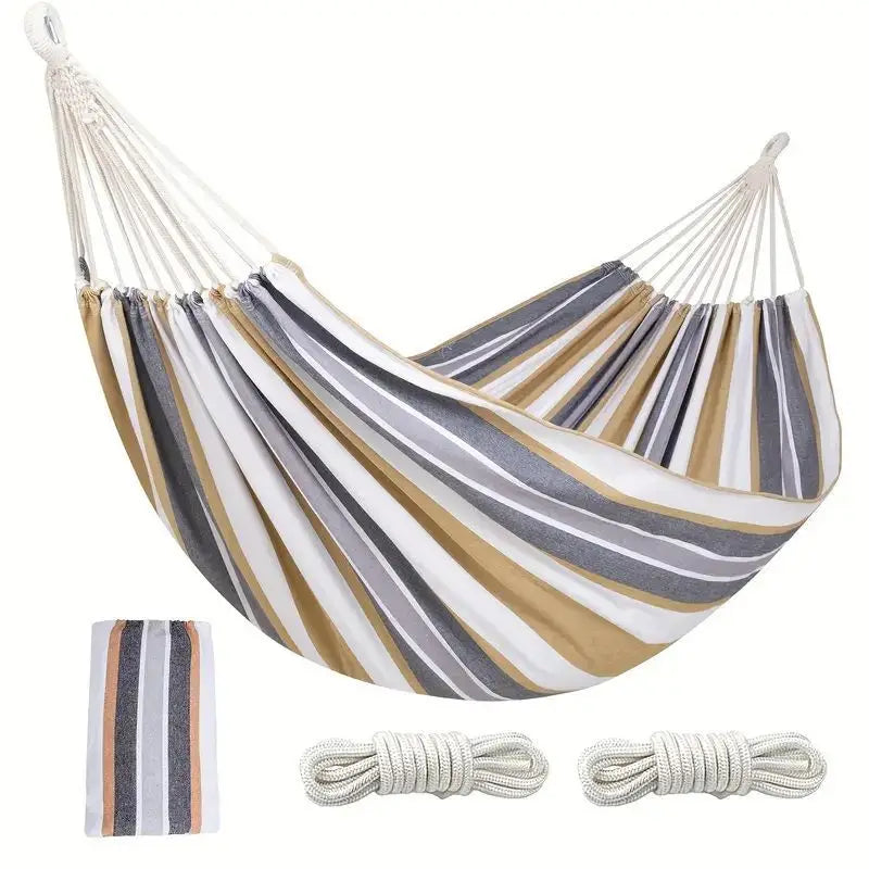 Single portable outdoor camping canvas hammock, nylon color matching hammock, high-strength parachute cloth hammock
