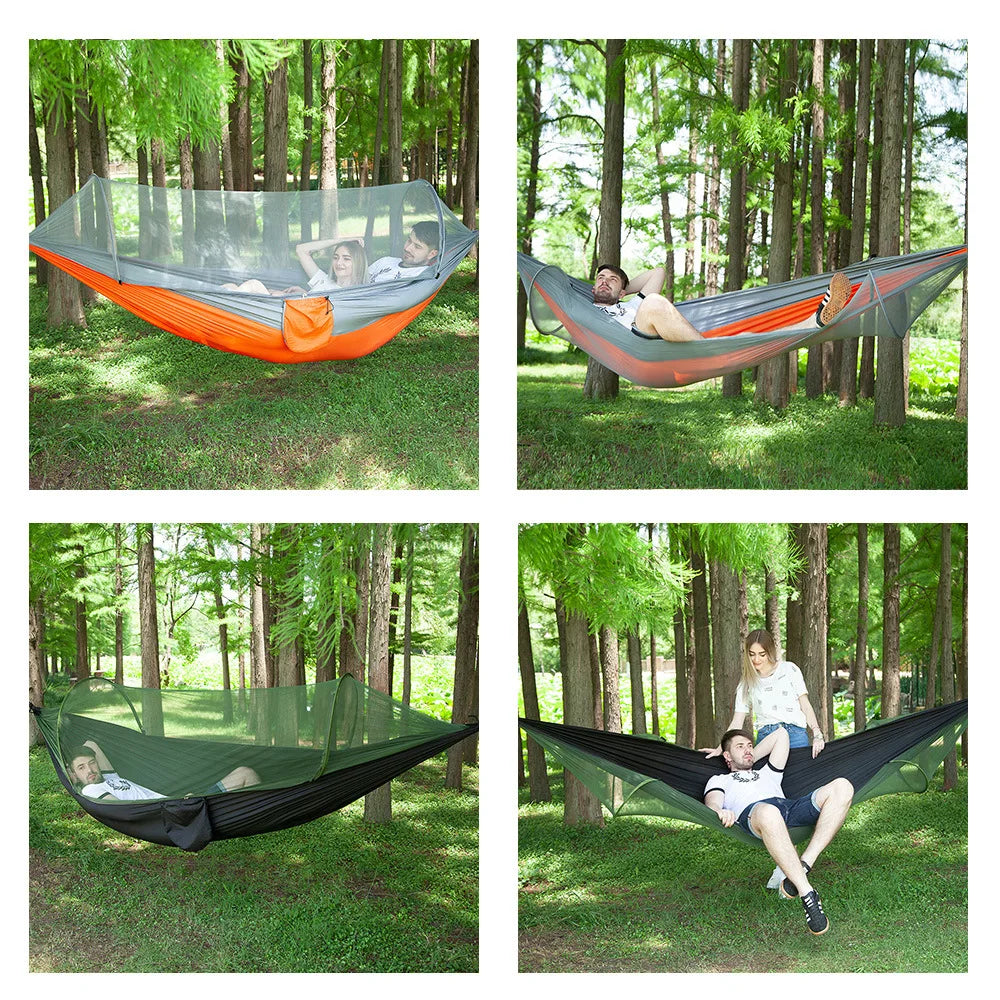 290*140 Hammock with Anti-mosquito Outdoor Double Nylon Parachute Cloth Camping Mosquito Net Quick Open Hammock Control Hammock