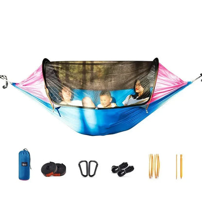 Nylon Fabric Outdoor Camping Hammock Large Space Anti-rollover Mosquito Net Hammocks Wear-resistant 200KG Load-bearing Hammock