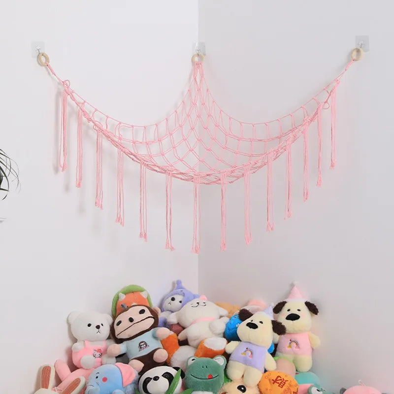 1Pc Toy Hammocks Wall Corner Hanging Storage Net Organizer Woven Kids Stuffed Mesh Hammock Baby Animal Rope Hammock Bag Cotton