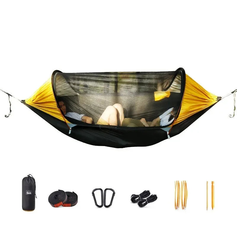 Nylon Fabric Outdoor Camping Hammock Large Space Anti-rollover Mosquito Net Hammocks Wear-resistant 200KG Load-bearing Hammock