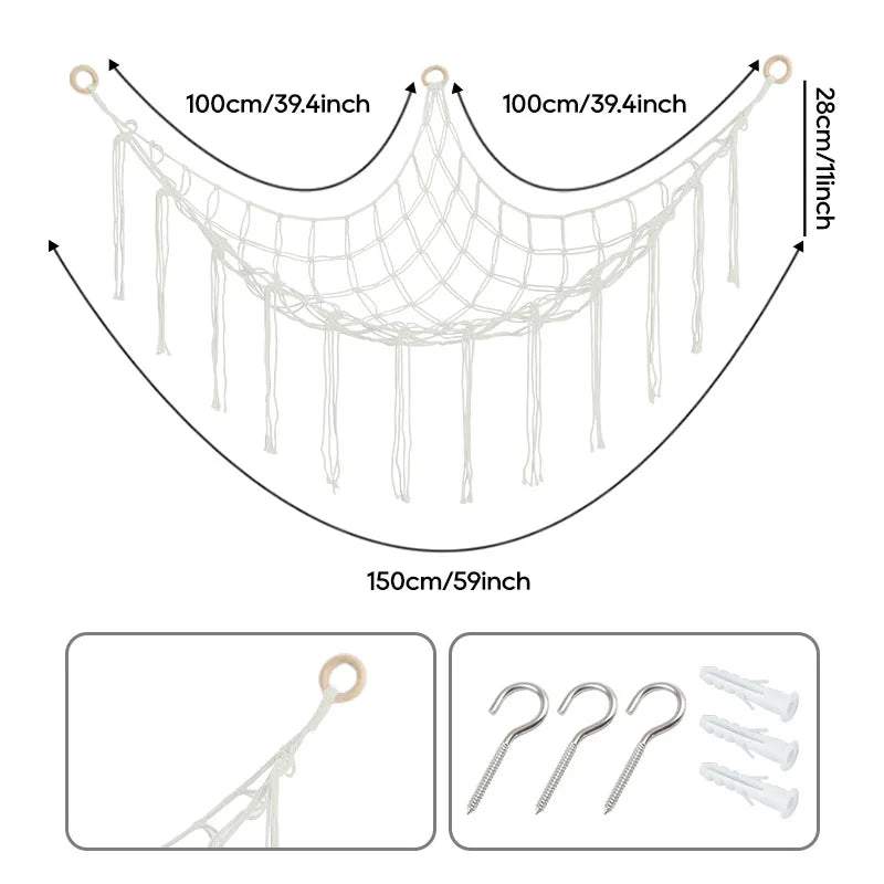 1Pc Toy Hammocks Wall Corner Hanging Storage Net Organizer Woven Kids Stuffed Mesh Hammock Baby Animal Rope Hammock Bag Cotton