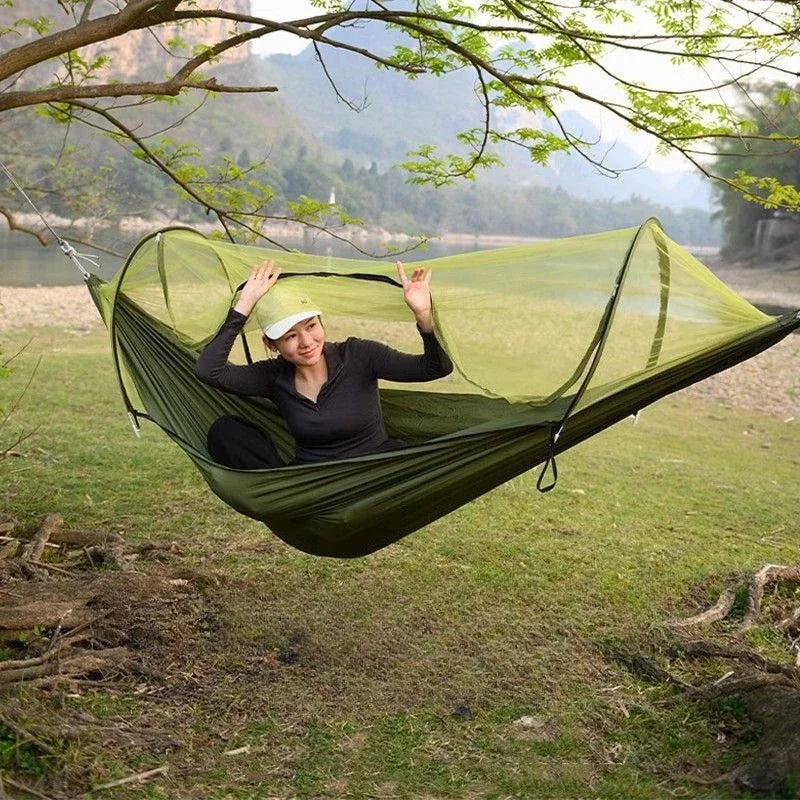 Double Person Camping Hammock with Mosquito Net Portable Outdoor Hanging Sleeping Hammock Hanging Bed Swing Outdoor Furniture