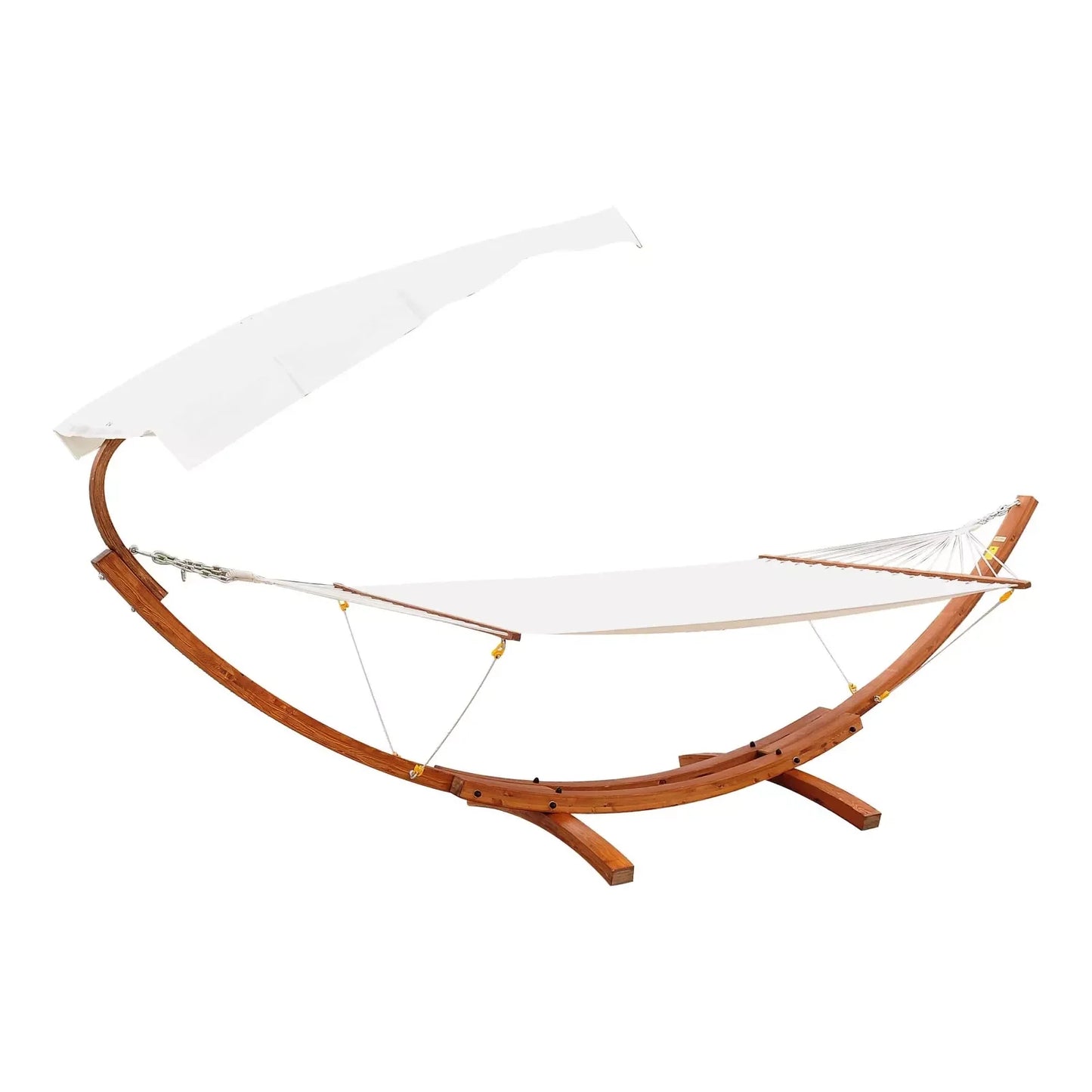 Outdoor Hammock With Stand & Accessories, Heavy Duty Wooden Frame, Extra Large Sun Shade Canopy