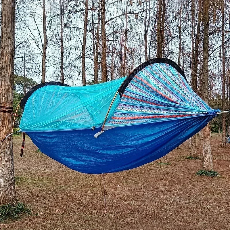 Nylon Fabric Outdoor Camping Hammock Large Space Anti-rollover Mosquito Net Hammocks Wear-resistant 200KG Load-bearing Hammock