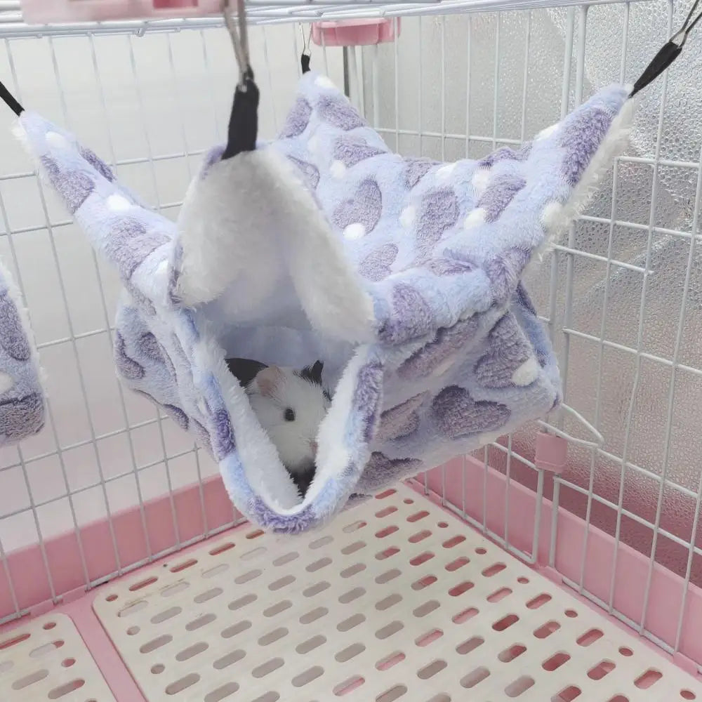 Hamster Hammock Small Pet Hanging Bed Double Warm Thickened Honeybug Flying Squirrel Guinea Pig Hammock Pet Cage Accessories
