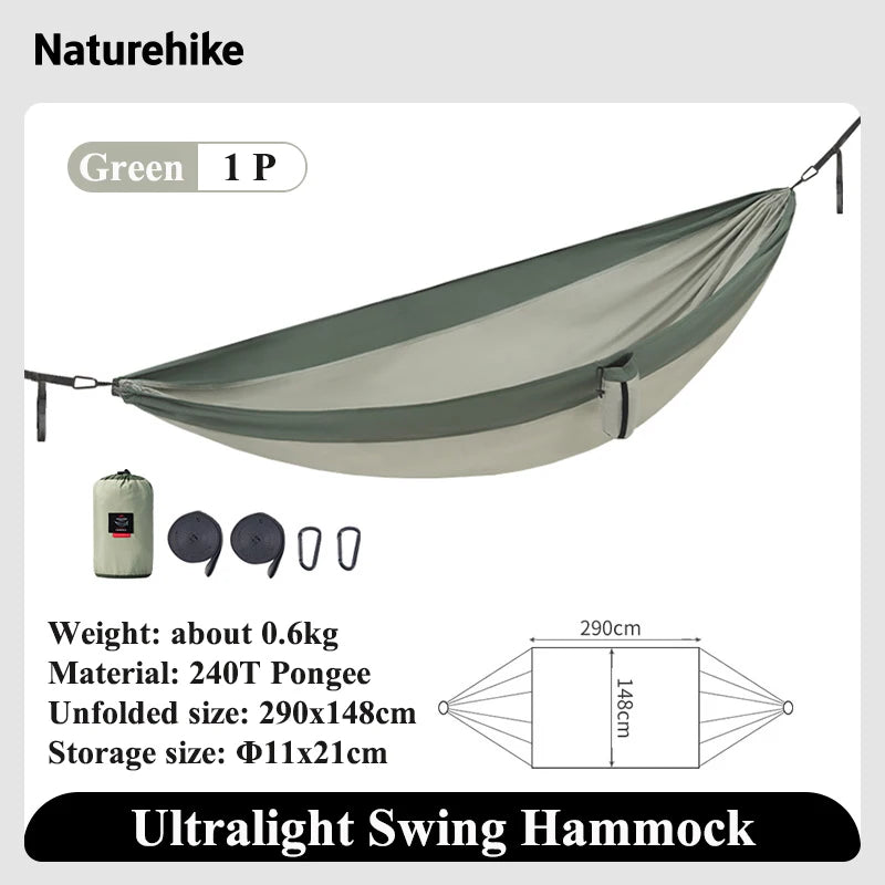 Naturehike Swing Hammock 1 2 Persons Ultralight Foldable Outdoor Adult Hammock Portable Swings Hanging Bed Park Camping Hammocks