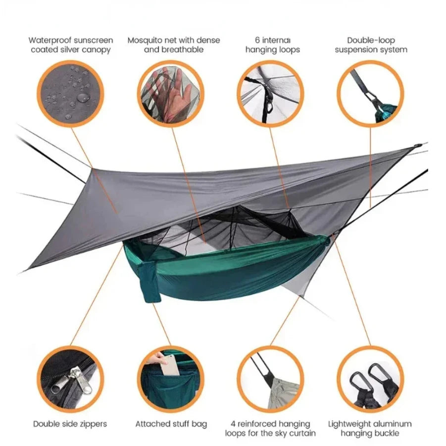 2025 Portable hammocks, tents, mosquito repellent tents for outdoor camping, and hammocks for portable, multi-person travel