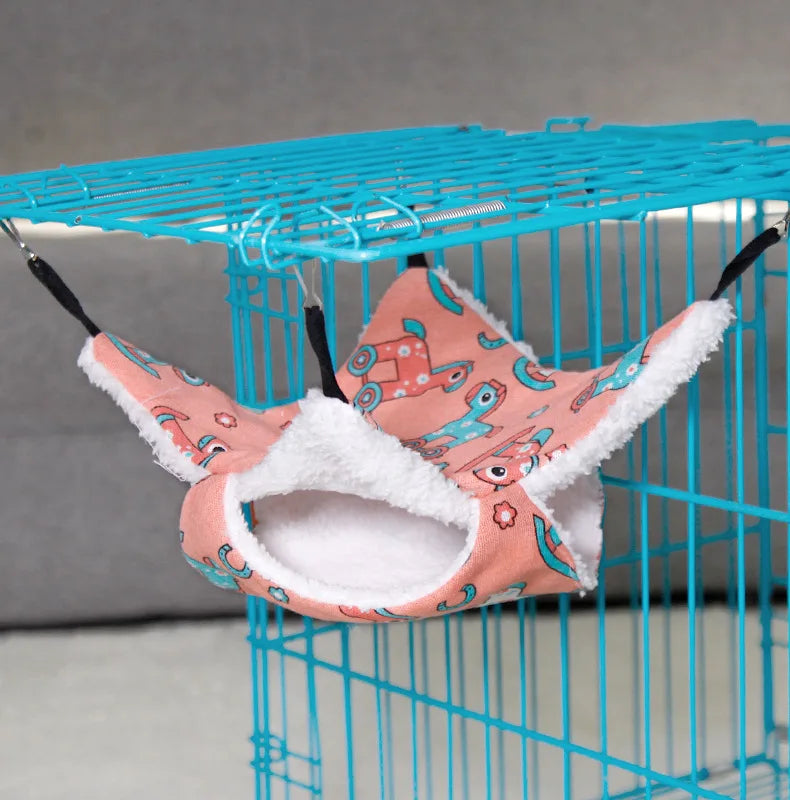 햄스터 Pet Hammock Cotton Hamster Mouse Hanging Bed Small Pet Hamster Rabbit Double Layer Warm Sleep Nests Hanging Hammock Supplies
