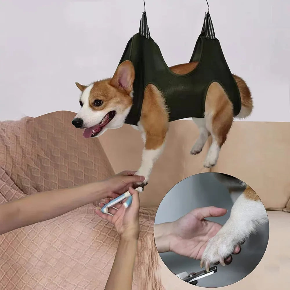 Hanging Pet Beauty Hammock Anti Bite Anti-Scratch Pet Hammock Restraint Bag with Hooks Breathable Cat Grooming Hammock