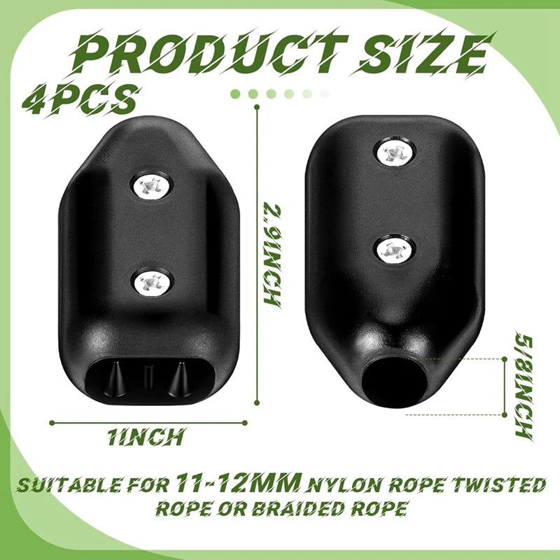 AA46 4 Pcs 5/8 Inch Rope Clamps Large Reusable Rope Clamp Black Plastic Rope Connector Clamp Suitable For 11-12 Mm Nylon Rope