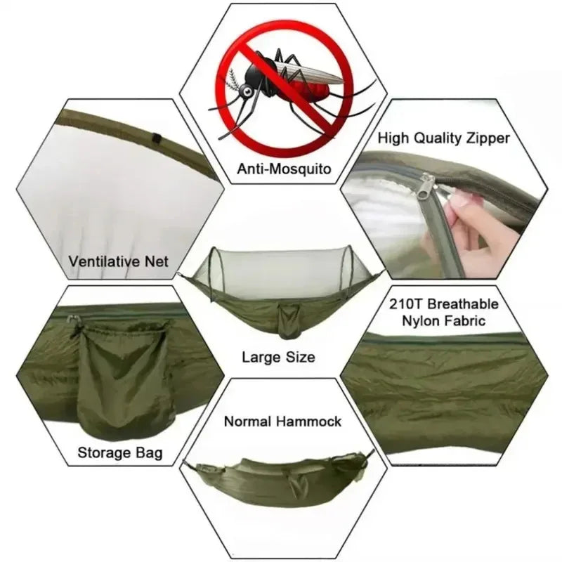 Lightweight Parachute Fabric Outdoor Hammock with Net for Camping Travel 250x120cm