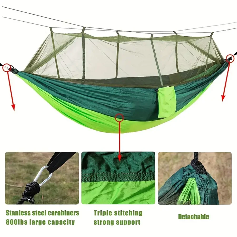 2 Person Hammock with Mosquito Net Portable Hanging High Strength Fabric Sleeping Swing Outdoor Camping Garden Furniture Bed