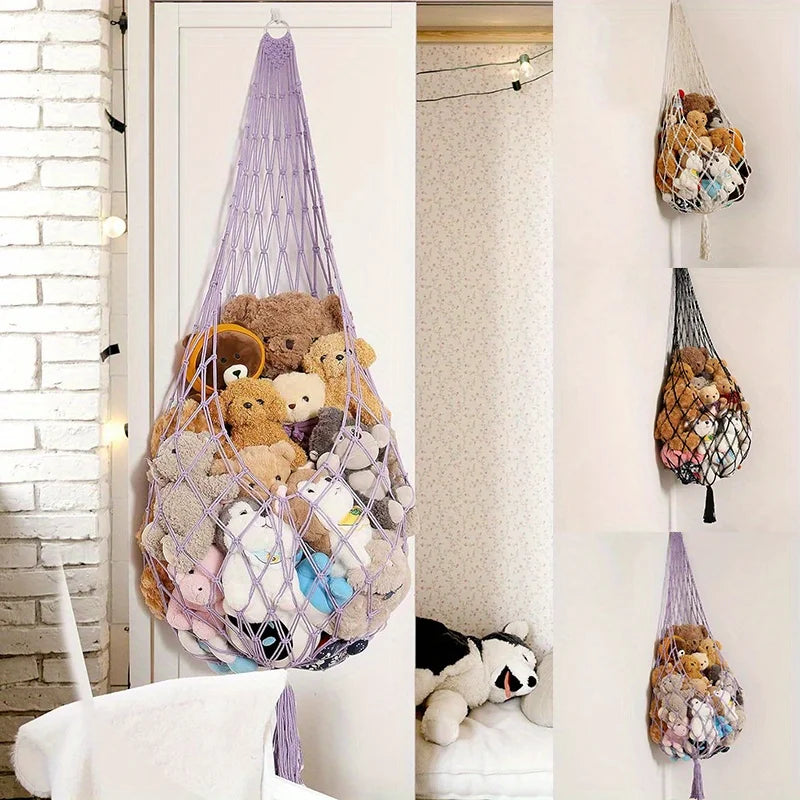 Stuffed Animal Storage Macrame Hammock, Large - Boho Room Decor Toy Storage Corner Hanging Plushie Stuffed Animal Net Organizer
