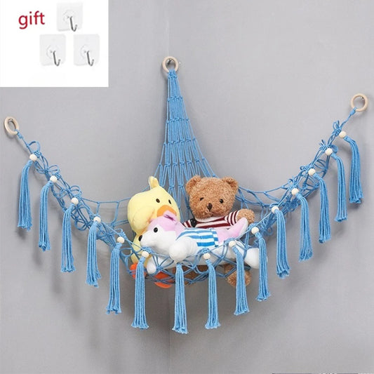 Plush Toy Hammock Large Capacity Stuffed Animals Organizer Net Macrame Tassels Boho Home Wall Decoration Hanging Basket