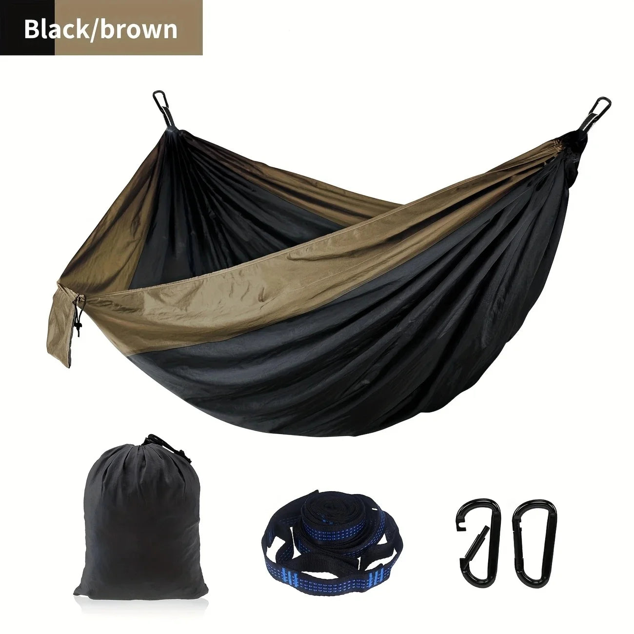 High - end Nylon Solid - Color Parachute Hammock with Adjustable Straps, for Single Use. Comes with Straps & Black Carabiners. I