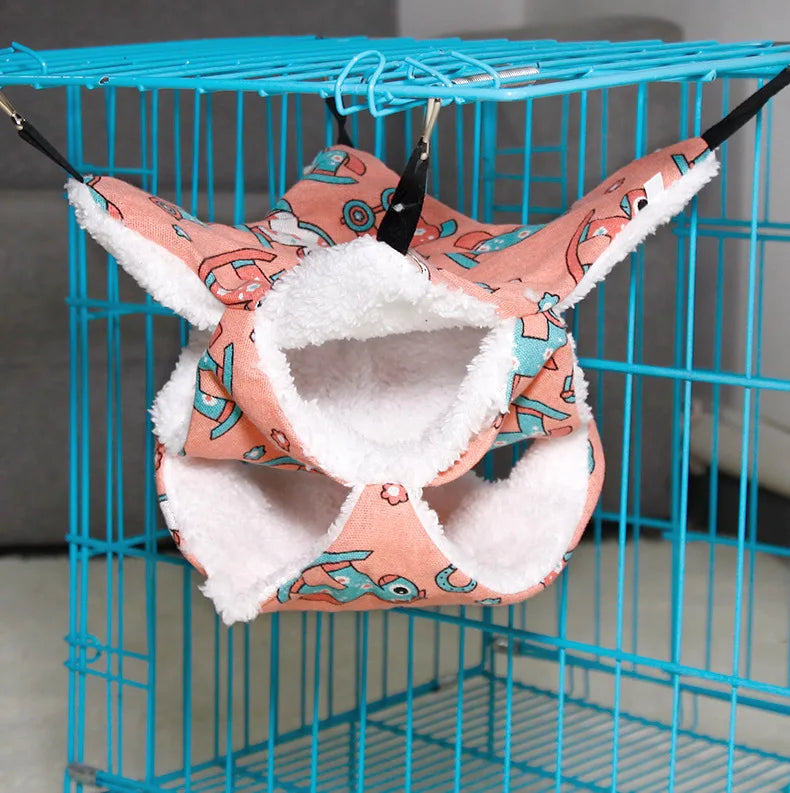 햄스터 Pet Hammock Cotton Hamster Mouse Hanging Bed Small Pet Hamster Rabbit Double Layer Warm Sleep Nests Hanging Hammock Supplies