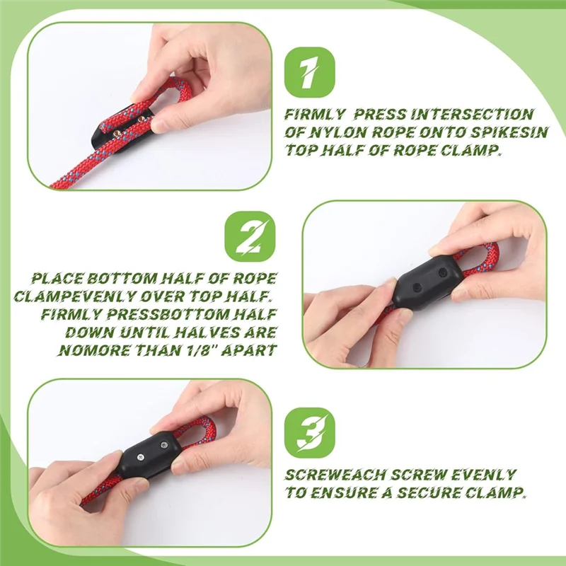 AD23-4Pcs Rope Clamps, Reusable Rope Clamp 3/8Inch Rope Connector Clamp Suitable For 7-8 Mm Nylon Rope Or Braided Ropes