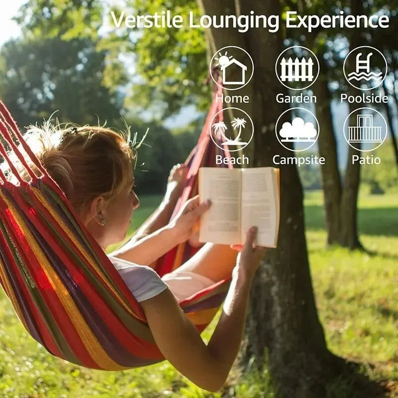 1pc Outdoor Canvas Hammock Camping Swing Hammock with Tree Ropes Load-bearing Up to 200kg Perfect for Garden Patio Backyard