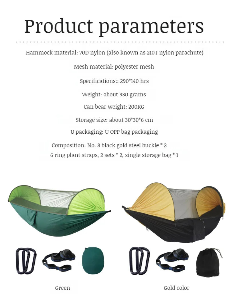 Outdoor Camping Hammock 2 Person Nylon Anti-mosquito Insect Sun Shade Tent Portable Sleeping Mosquito Net Hammock Camping Set