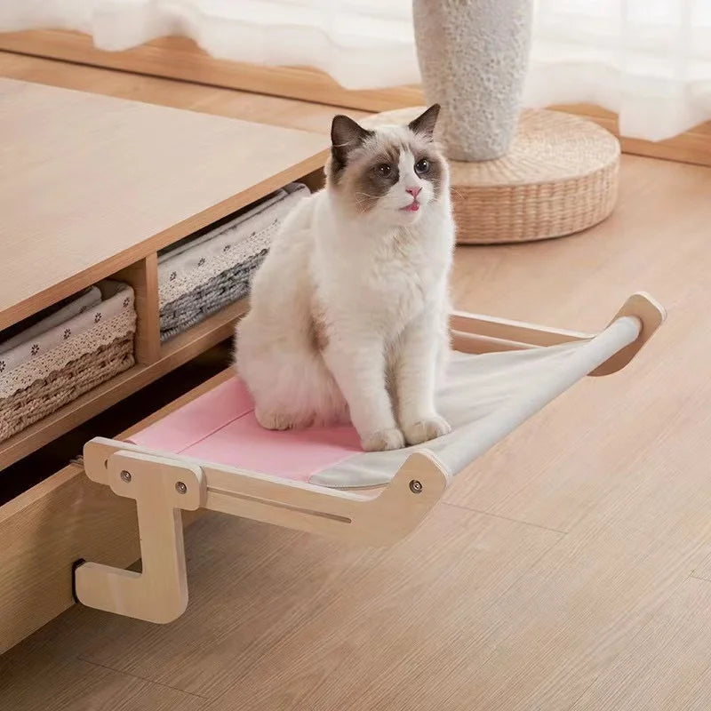 Solid Wood Window Hammock Nest Pet Bed Luxury Four Seasons Universal Cat Housing with High Durability and Comfort for Balcony