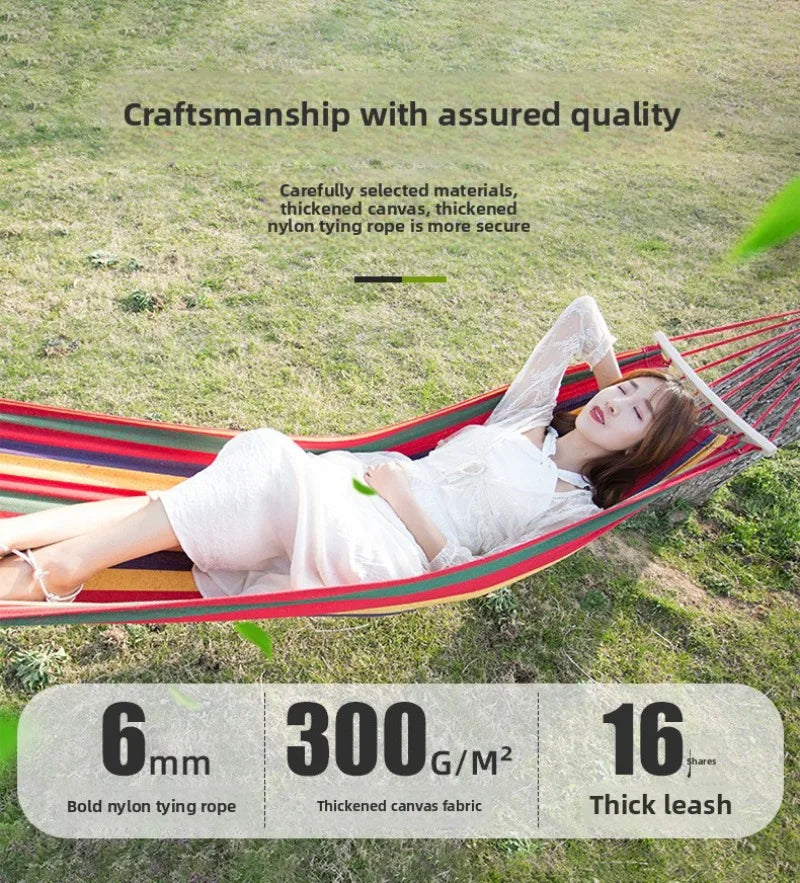 Hammock Outdoor Single Double Swing Indoor Thickened Anti-Rollover Canvas Camping Simple Elegant Red and White
