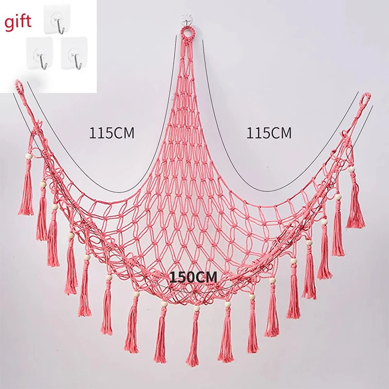 Plush Toy Hammock Large Capacity Stuffed Animals Organizer Net Macrame Tassels Boho Home Wall Decoration Hanging Basket