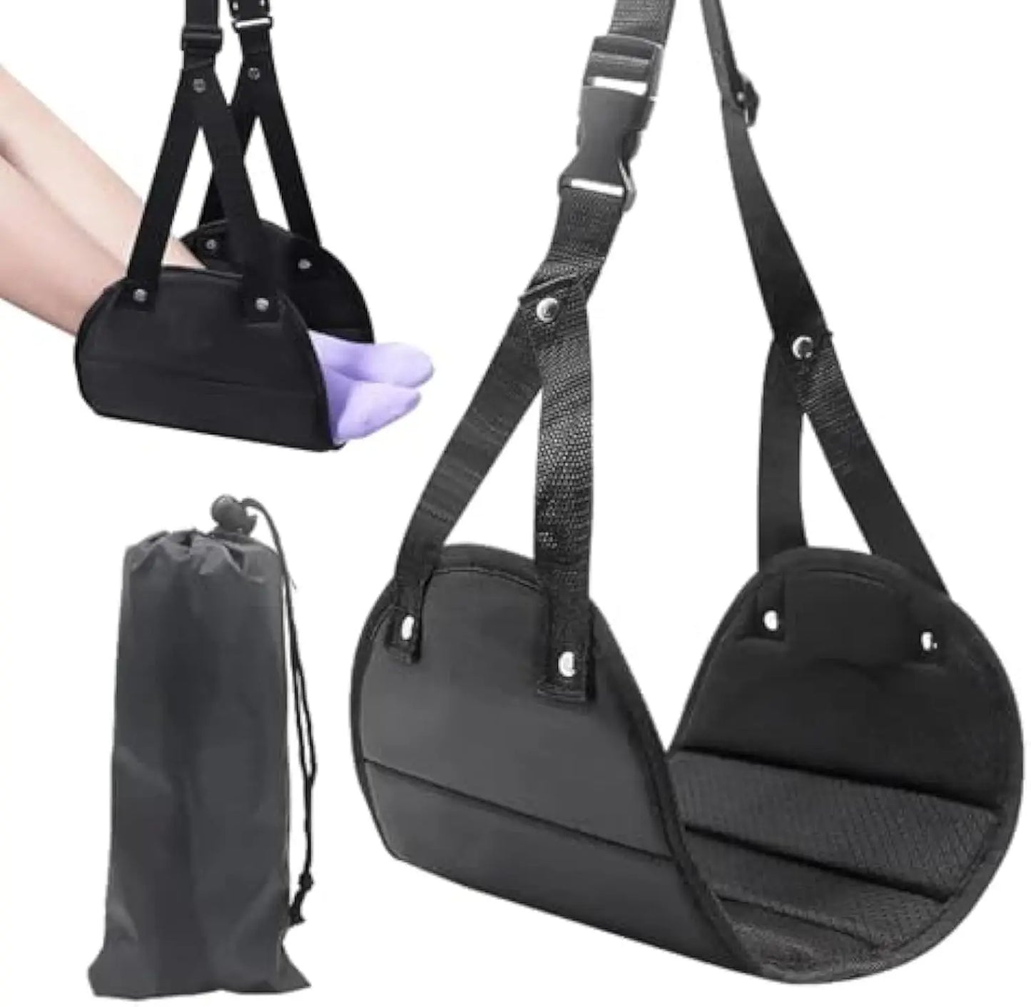Airplane Footrest With Adjustable Strap, Portable Hammock Leg Rest, Perfect Travel Accessories