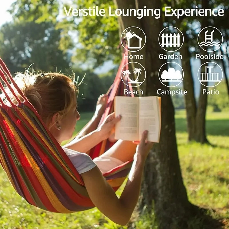 1pc Outdoor Canvas Hammock Camping Swing Hammock with Tree Ropes Load-bearing Up to 200kg Perfect for Garden Patio Backyard