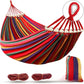 Canvas Hammock Anti-Roll Double Camping with Curved Wooden Poles Outdoor Swing Bed for Two