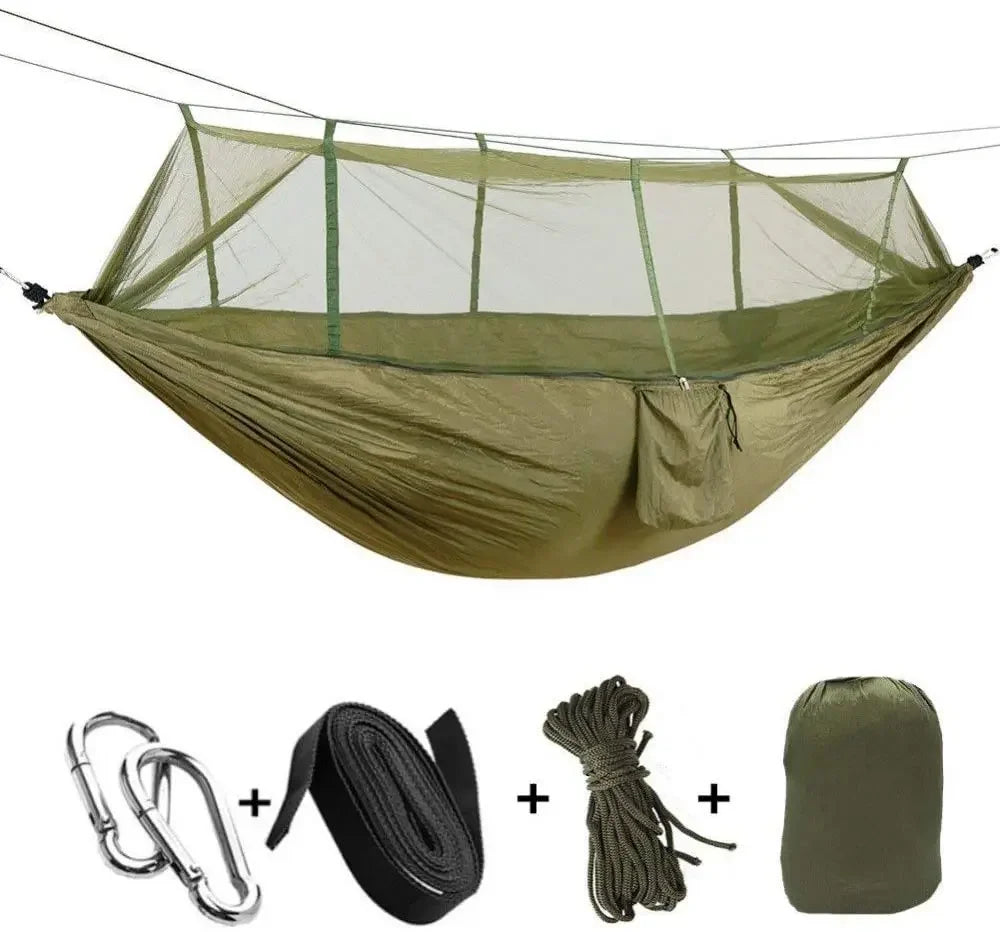Hammock Double Camping Garden with Mosquito Net - Outdoor Furniture Bed High Strength Parachute Fabric Portable Hanging Sleep