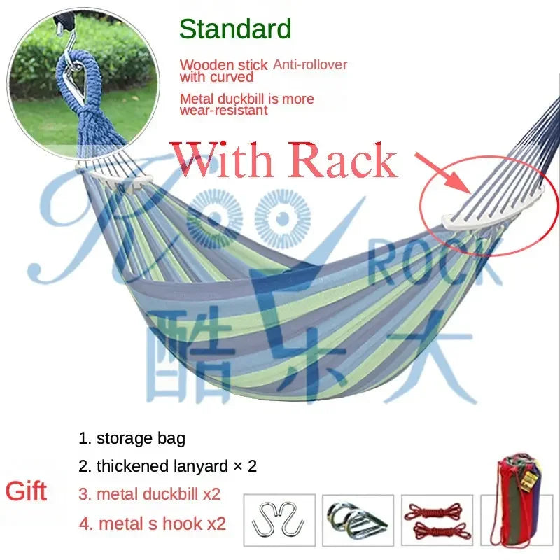 Outdoor anti roll canvas hammocks, curved wooden sticks, duckbill hammocks, swing hammocks, double person thickened hammocks