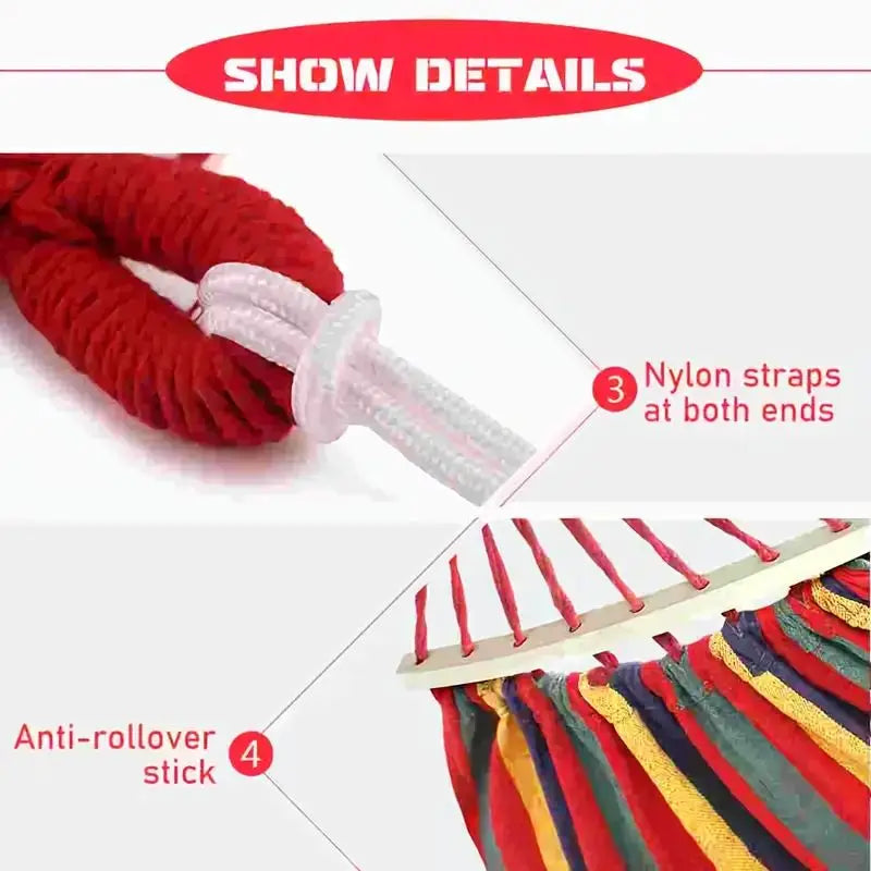 Portable Hammock with Mattress Blue and Red Stripes Straps and Storage Bag Suitable for Camping Outdoor and Indoor Use