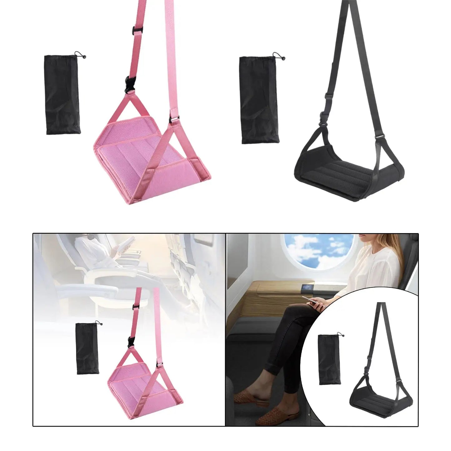 Airplane Foot Hammock Support Adjustable Length Oxford Cloth Portable Plane Footrest for Women Men Car Office Home Long Trip