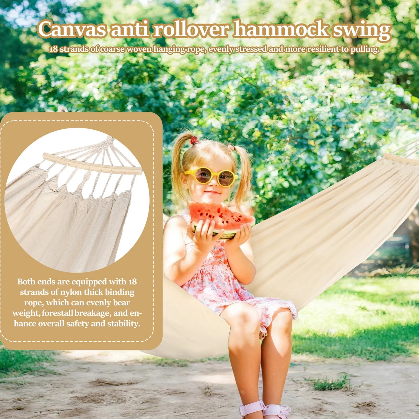Outdoor Hammock Camping Swing Large Canvas Three Person Hammock Portable for Picnic Beach Backyard Balcony Patio