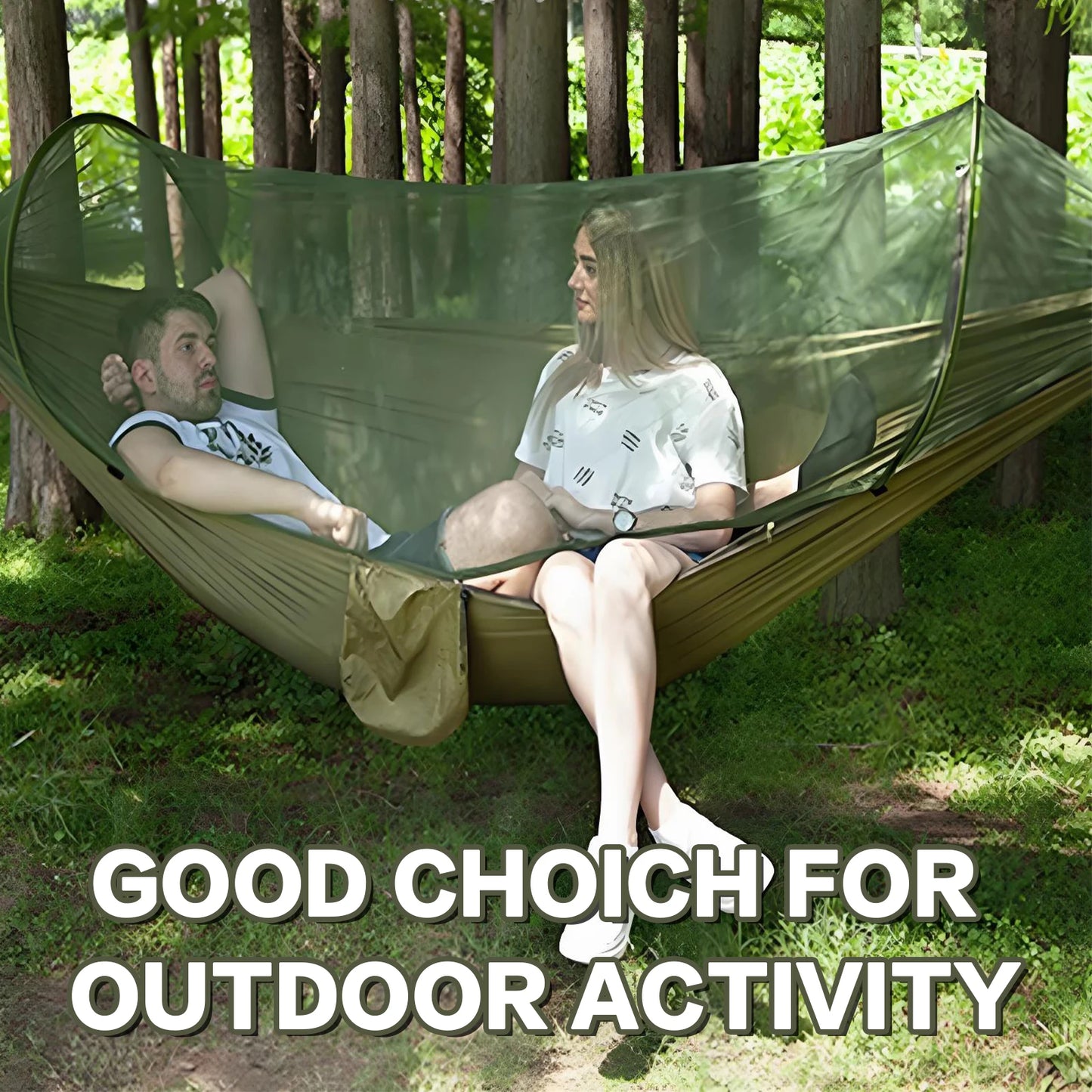 Camping Hammocks for Outside with Mosquito Net, Lightweight & Portable Outdoor Single Hammock Tent for Yard, Backpacking, Green