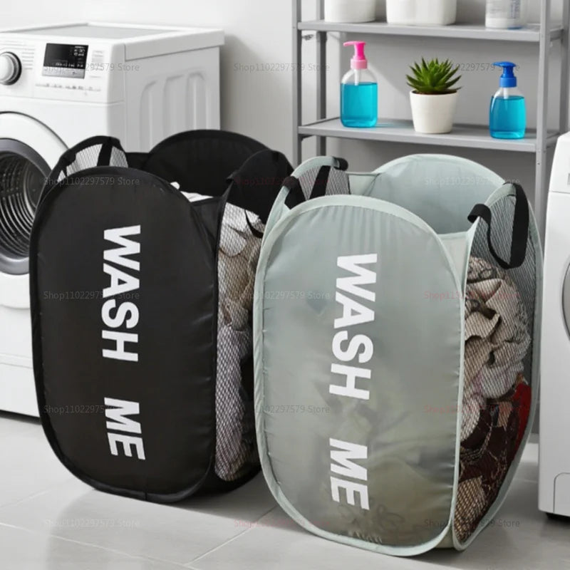Portable Mesh Pop Up Laundry Hamper Wide Opening Breathable Collapsible Storage Bag Laundry Basket Dorm Travel Bathroom Items
