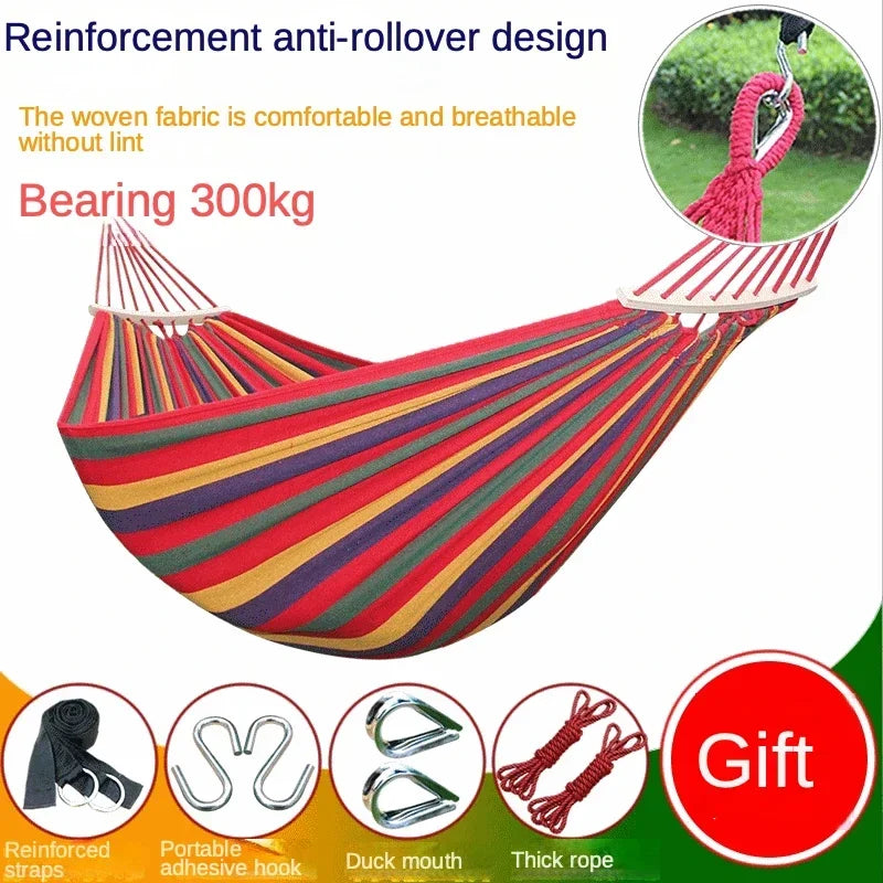 Outdoor anti roll canvas hammocks, curved wooden sticks, duckbill hammocks, swing hammocks, double person thickened hammocks
