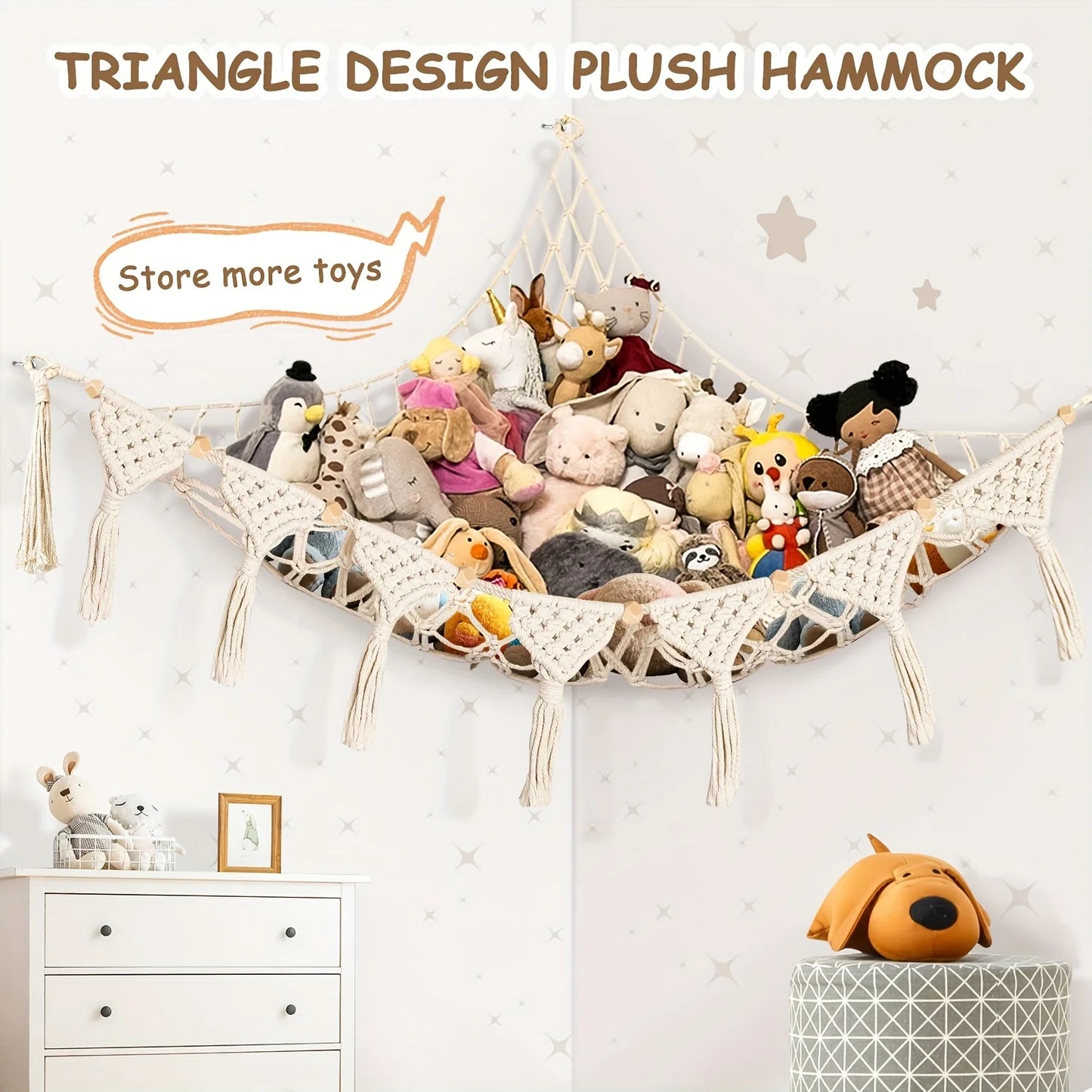 Stuffed Animal Toy Storage Hammock - Doll Stuff Animals Organizer Decorations - Cute Hanging Plushie Net Bedroom Room Decor